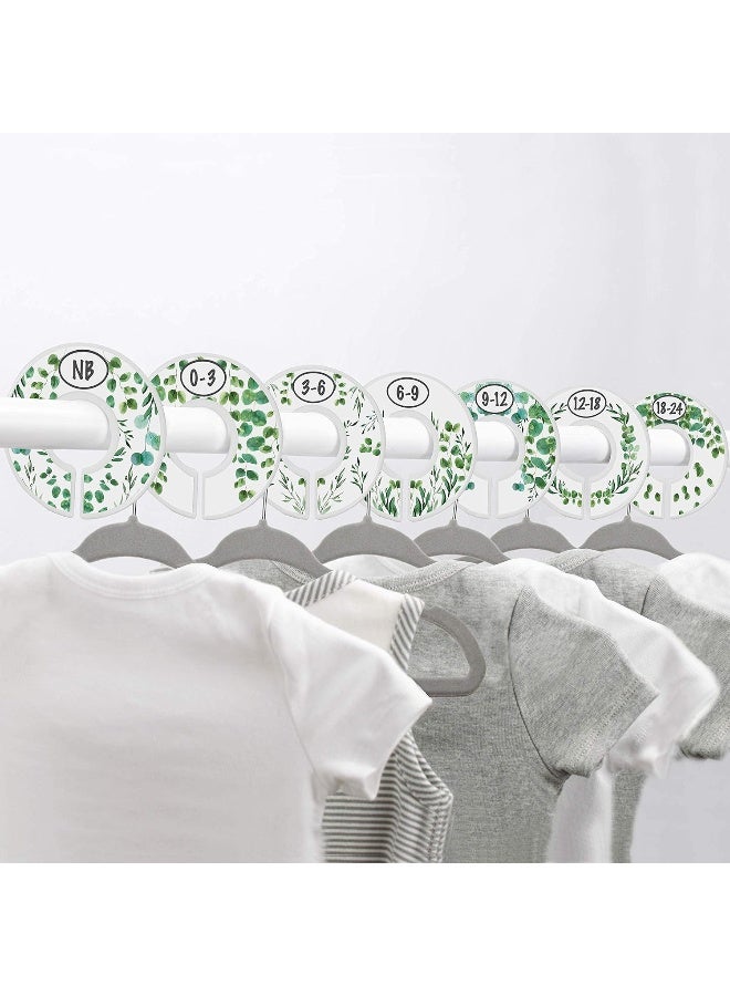 Little Miracles Baby Hangers and Closet Size Dividers - 7X Botanical Clothing Dividers with 20x Velvet Hangers for Baby Closets - Nursery Clothes Organizer - Eucalyptus Vines Leaf Plant Greenery Décor [Botanical] - Image 2